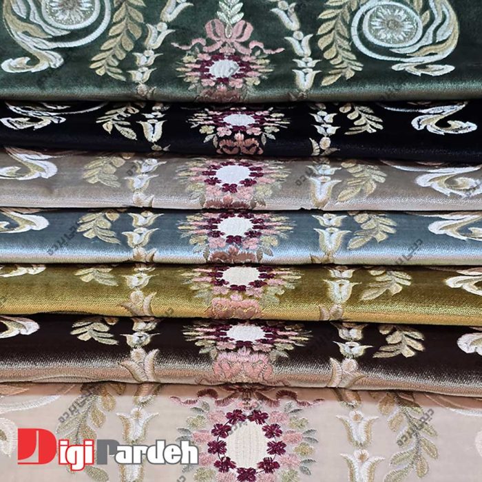 پارچه پرده ای طرح دار مخمل گلدوزی شده در دیجی پرده