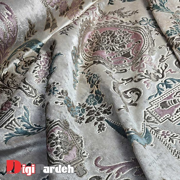 پارچه پرده ای طرح دار مخمل طلاکوب