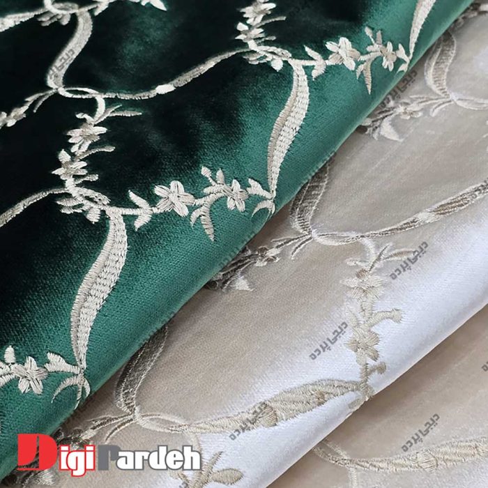 پارچه پرده ای طرح دار مخمل گلدوزی شده در دیجی پرده