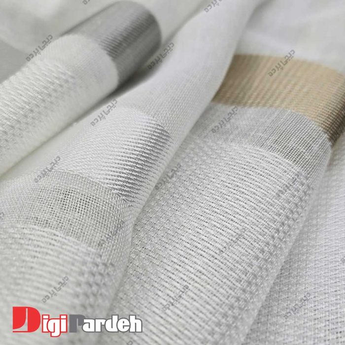 پارچه پرده ای حریر ساده تورینو سفید با نوار طلایی مناسب پذیرایی